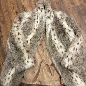 Faux Fur Taupe & Cream Women's Coat